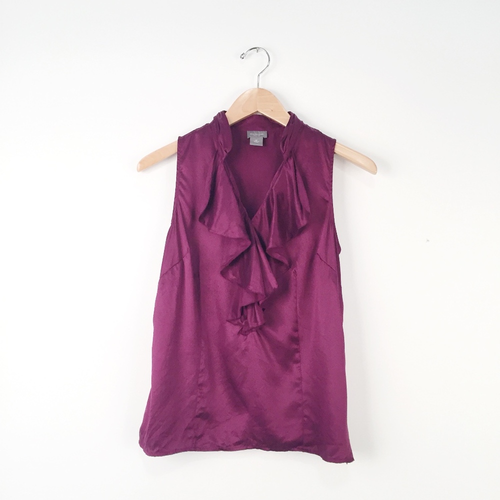 Ann Taylor Petites Purple Ruffle Blouse